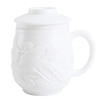 帶蓋泡分離茶杯茶水個人白瓷過濾大容量水杯杯辦公陶瓷羊脂玉素燒