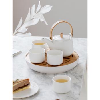 日式和風提梁茶壺陶瓷家用現代簡約功夫茶具套裝下午茶茶杯泡茶壺