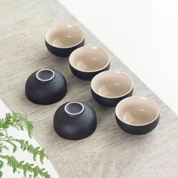 粗陶品茗杯黑禪風茶杯陶瓷功夫茶具家用黑陶辦公純色中式定製logo