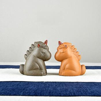 宜興紫砂獨角獸茶寵 精品可養原礦手工卡通茶盤擺件 茶玩配件小號