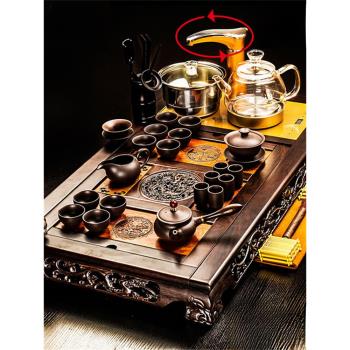 麥歌利紫砂功夫茶具套裝家用高檔黑檀木實木全自動一體茶盤燒水壺