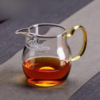 手工高硼硅加厚玻璃月牙公道杯茶漏一體大容量帶濾網分茶器耐熱