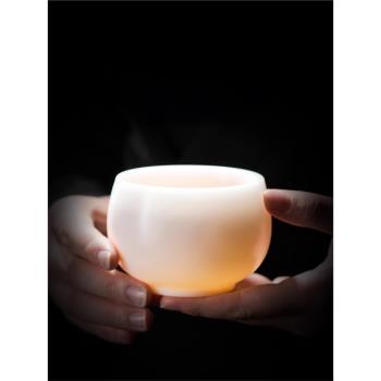BASHIJI羊脂玉瓷茶杯主人杯冰種白瓷功夫茶具陶瓷杯子品茗杯