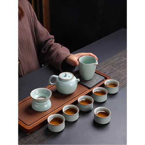 新款柏采汝窯家用功夫茶具套裝開片可養蓋碗茶壺茶杯創意整套禮品