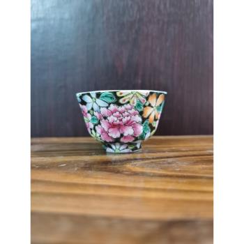 景德鎮陶瓷手繪中式復古風粉彩墨地萬花容量40毫升八方杯品茗杯