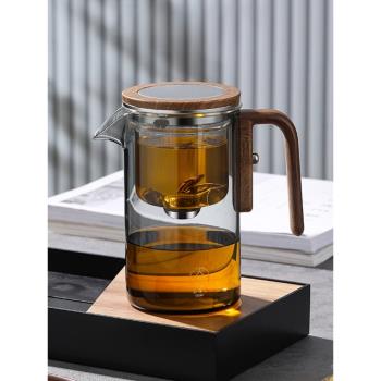 茶方圓磁吸飄逸杯泡茶壺全玻璃內膽一鍵茶水分離家用辦公茶壺茶具