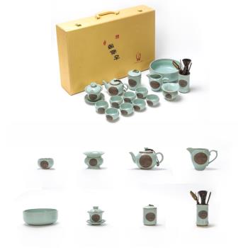 米黃汝窯功夫茶具套裝陶瓷茶壺蓋碗茶杯茶盤輕奢高檔家用喝茶中式