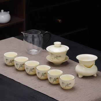 寶石黃羊脂玉茶具套裝家用茶壺茶杯蓋碗玻璃陶瓷泡茶杯會客新款
