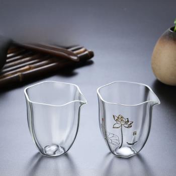 日式手工加厚耐熱玻璃公道杯透亮六角分茶器茶道透明茶海功夫茶具