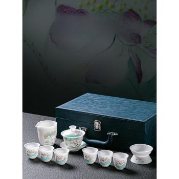 空隱德化豬油白瓷三才蓋碗茶杯單個素燒羊脂玉高階功夫茶具泡茶碗