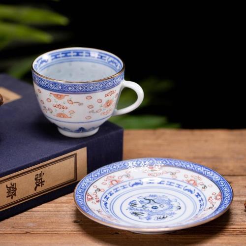 景德鎮功夫茶具老廠貨七十年代青花玲瓏老茶杯咖啡杯陶瓷套裝中式|茶杯