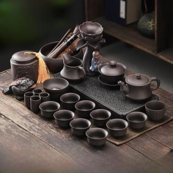紫砂功夫茶具套裝整套復古風中式泡茶壺蓋碗茶杯瓷家用辦公室高檔
