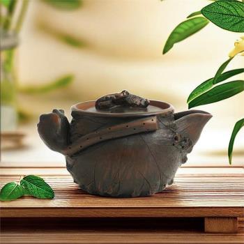 雲南建水紫陶復古茶具泡功夫茶手抓壺名家純手工陶瓷紫砂荷花蓋碗