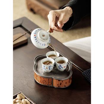 清歡便攜式旅行功夫茶具套裝戶外快客杯復古陶瓷干泡茶壺茶杯茶器