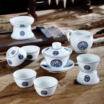 復古白瓷蓋碗景德鎮三才泡茶單個大號不燙手帶蓋茶碗茶杯功夫茶具