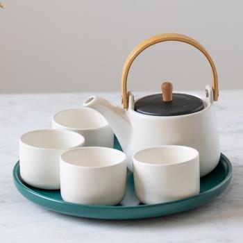 茶壺套裝家用整套簡約下午茶茶具功夫茶杯茶盤陶瓷日式和風提梁壺