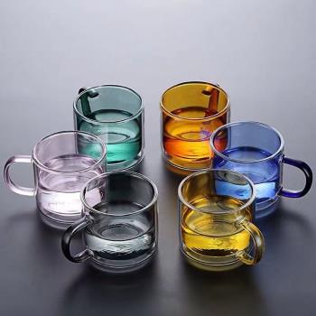 雙層隔熱玻璃杯馬克杯耐高溫彩色咖啡杯ins水杯高硼硅耐熱玻璃杯