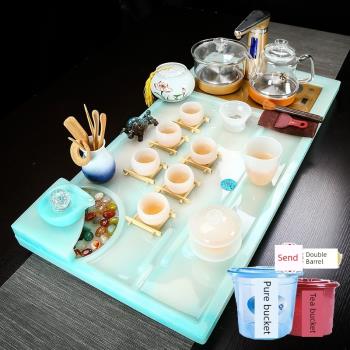 創意流水玉石茶盤功夫茶具套裝家用全自動一體歐式簡約現代茶臺