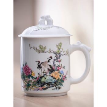 景德鎮陶瓷帶蓋泡茶杯大容量辦公室家用耐高溫涼水杯中國風伴手禮
