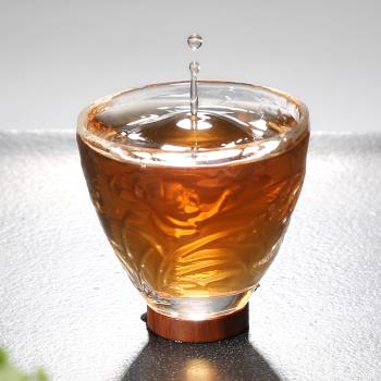 品牌高端日本大師級手工品茗杯茶盞主人杯單杯木底個人玻璃小茶杯