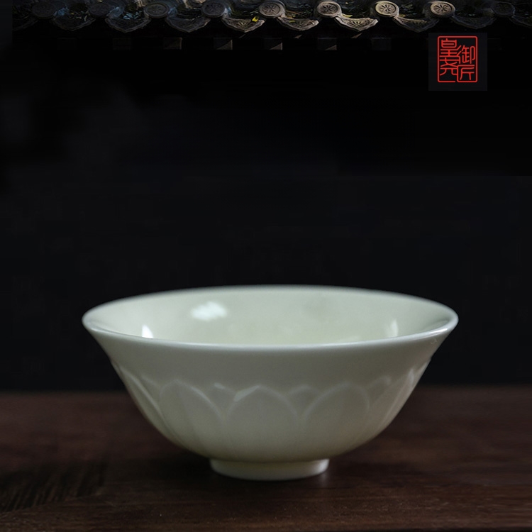 大宋定窯廠家白瓷皇堯御匠主人杯陶瓷單杯刻花單個中式純色蓮花盞|茶杯