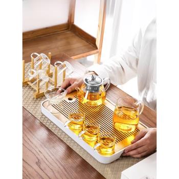 日本FS玻璃茶具套裝家用日式功夫茶杯耐高溫沖泡茶壺小套茶盤辦公
