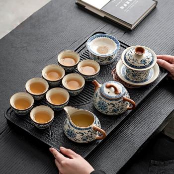 高檔青花汝窯功夫茶具新款家用輕奢陶瓷中式茶壺茶杯辦公會客套裝