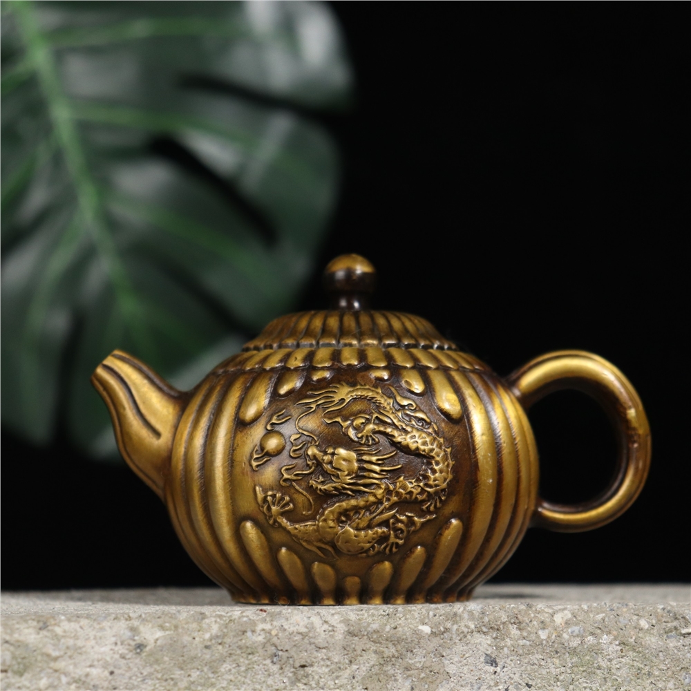 銅器 茶壺 南瓜型龍鳳銅壷 茶道具 客間 書斎家具 装飾品 工芸品 置物