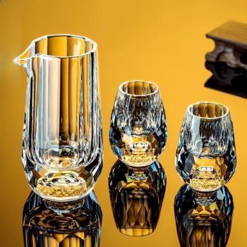 品牌水晶鉆石切面金箔白酒杯套裝創意綠松石家用玻璃分酒器一口杯