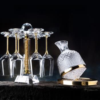 高檔水晶紅酒杯套裝醒酒器家用高腳歐式葡萄酒杯創意金箔杯架套裝