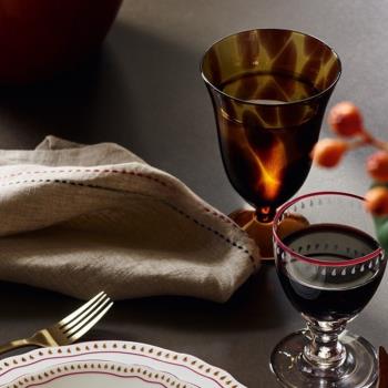 創意玳瑁水杯玻璃杯子大容量法式高腳杯紅酒杯套裝家用奢華高顏值