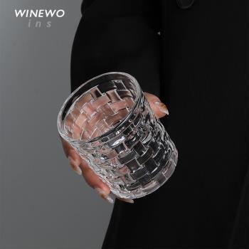 水晶編織紋 不一樣的復古風中古玻璃杯酒杯 威士忌vintage洋酒杯
