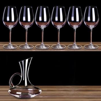 紅酒杯套裝家用6只水晶葡萄酒杯醒酒器北歐2個高端高腳杯架子酒具
