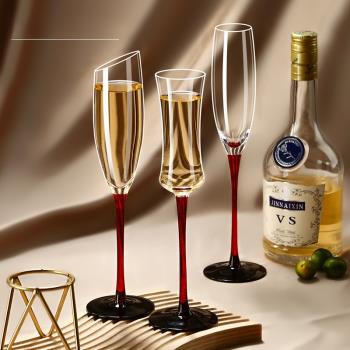 歐式紅桿香檳杯套裝創意水晶玻璃紅酒杯高腳杯一對起泡酒杯禮盒裝