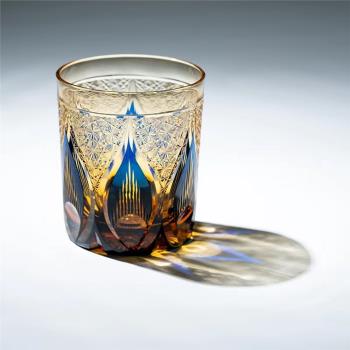 日本江戶切子水晶玻璃杯威士忌清酒杯手工玻璃刻花洋酒杯 慧山造