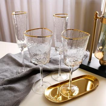 創意錘目金邊水晶玻璃小酒杯香檳杯歐式高腳葡萄酒杯玻璃紅酒杯