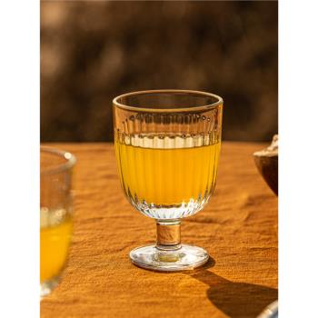 法國進口法式復古創意個性家用高腳玻璃豎條紋系列水杯果汁杯酒杯