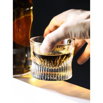 創意個性冰球威士忌杯古典家用透明玻璃洋酒杯收腰烈酒品鑒杯子小