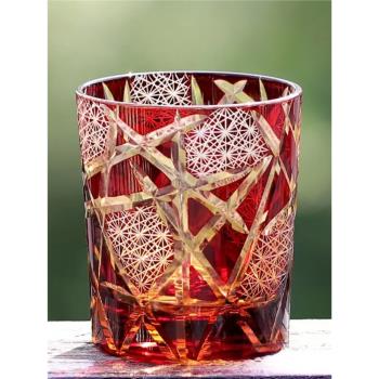 威士忌酒杯 日式手工雕刻洋酒杯水晶玻璃洋酒杯江戶切子復古ins風