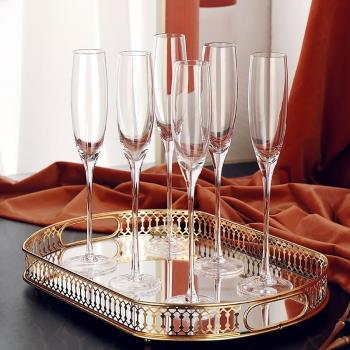 高端高顏值歐式香檳杯6只套裝創意水晶玻璃紅酒杯高腳杯一對起泡