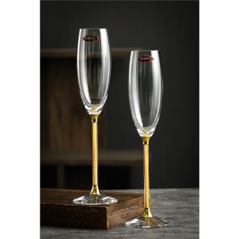 金箔透明香檳杯輕奢水晶高腳杯白葡萄紅酒杯玻璃一對杯酒具分酒器