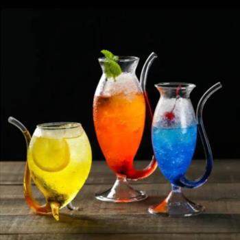 創意吸血鬼杯雞尾酒杯耐熱透明吸管玻璃杯子網紅貓尾杯靈鼠飲料杯