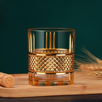 高端歐式小奢華金邊威士忌杯高級感家用珍藏手工描金洋酒杯