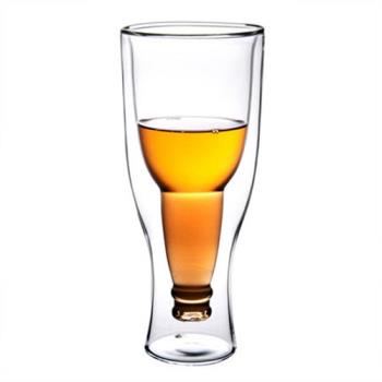 啤酒杯創意雙層玻璃水杯子家用超大耐熱透明酒吧牛奶果汁冷飲杯