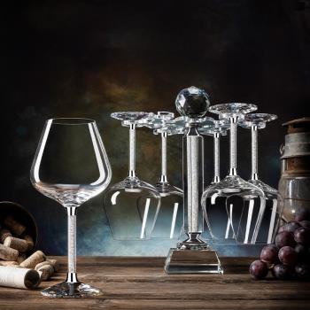 勃艮第銀鉆紅酒杯歐式家用輕奢無鉛水晶高腳杯醒酒器杯架套裝