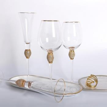 金邊雞尾酒杯 纏鉆酒具香檳高腳杯 水晶葡萄玻璃紅酒杯葡萄酒杯