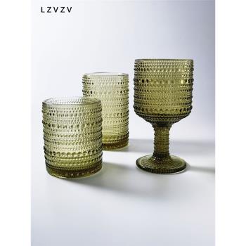 LZVZV 龍年浮雕珠點玻璃葡萄酒杯復古家用果汁杯高腳酒杯歐式水杯