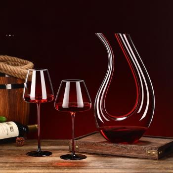 紅桿高腳紅酒杯大號勃艮第杯家用網紅創意水晶玻璃杯大肚葡萄酒杯