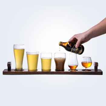 小號精釀啤酒杯酒館小容量試飲杯創意T型手提木質酒架品嘗杯杯托