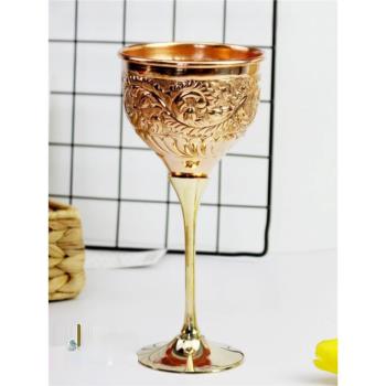 印居尚品 印度進口黃銅高腳杯子手工水杯雞尾酒杯 東南亞餐廳酒吧